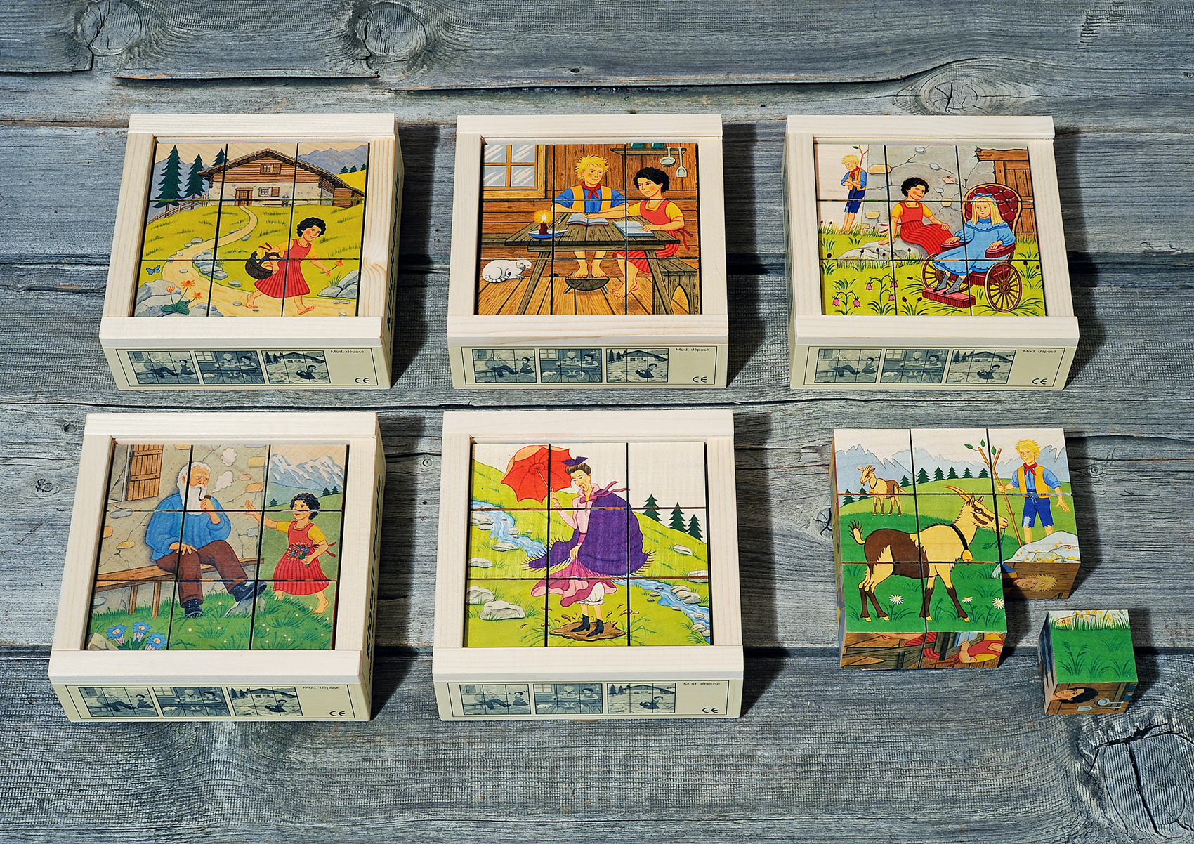 Artikel-908_Wurfelpuzzle_Heidi Klötzlipuzzle 9-teilig, Heidi