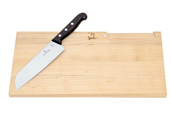 Küchenbrett «En Guete» mit Messer